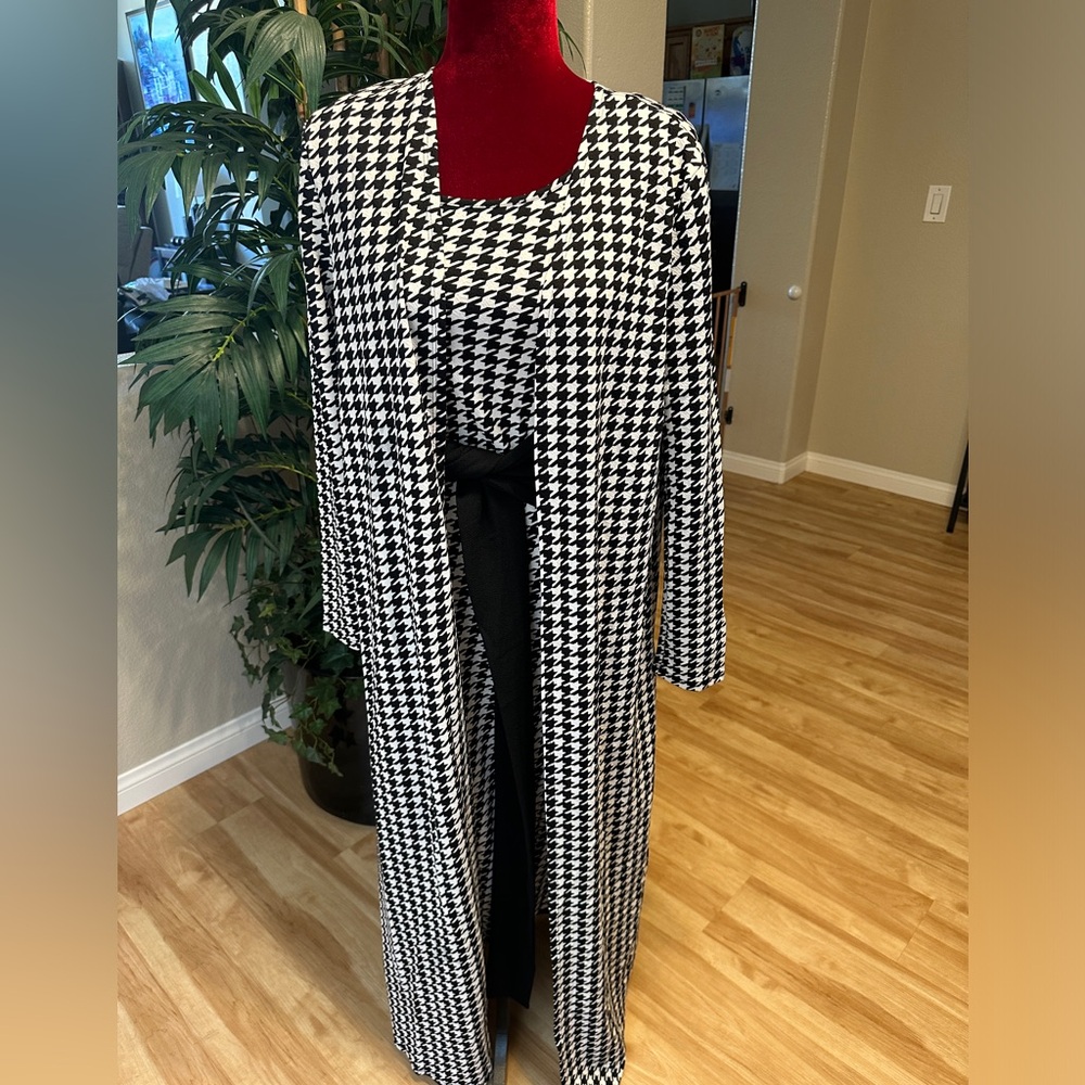 Houndstooth Open Front Coat and Tie Front Dress, US Sizes 0 - 20